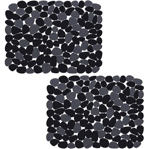 Bligli Pebble Sink Mat for Stainless Steel/Ceramic Sinks, 2 Pack PVC Sink Protectors Mats for Bottom of Kitchen Sink, Dish Drying Mat for Dishes and Glassware, 15.7 x 11.8 inch, Black