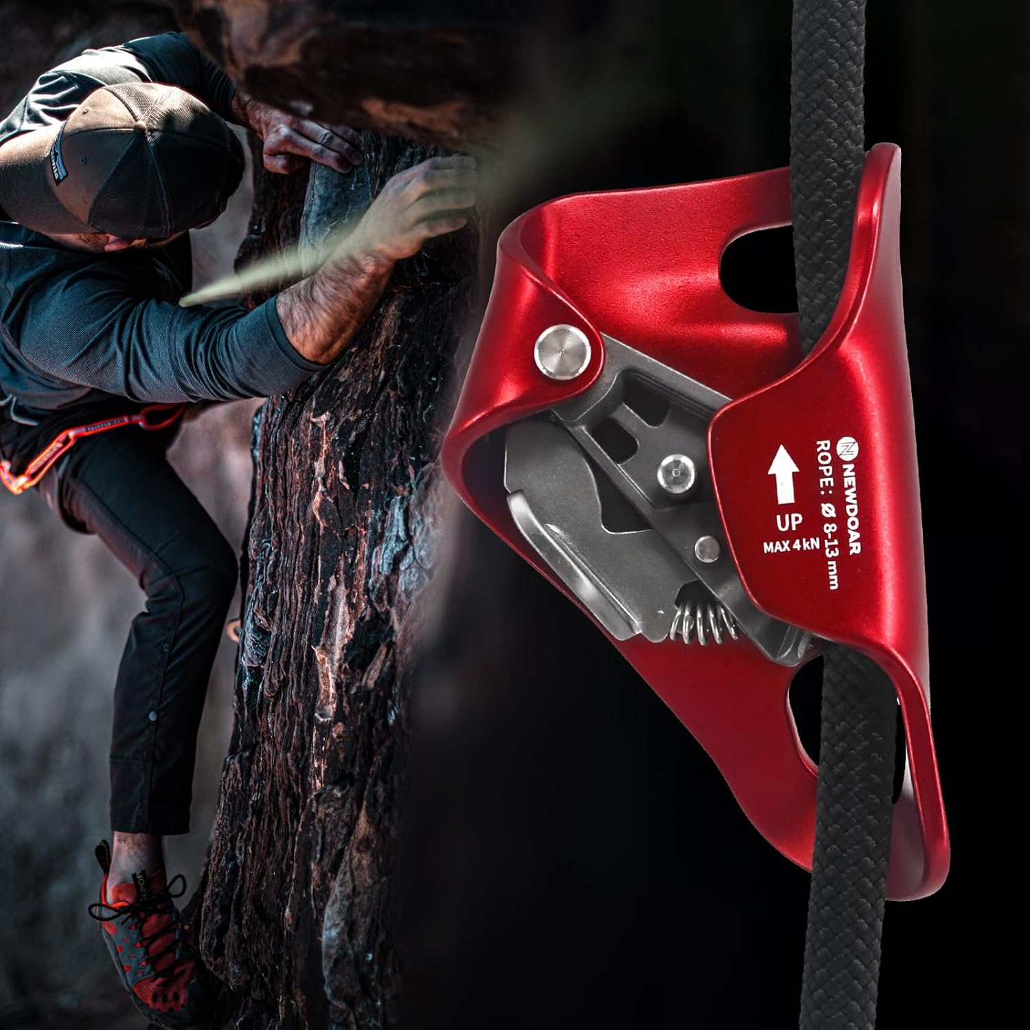 NewDoar Rock Climbing Chest Ascender Abdominal for Vertical Rope Climbing CE Certified Rope Clamp for 8~13MM Rope