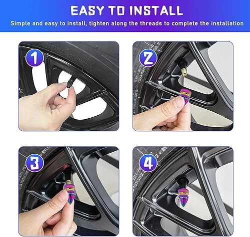 Miniatura 9 de 4 tapas de válvula de neumático de automóvil, accesorios de aleación de aluminio con pinchos, cubiertas de vástago de rueda a prueba de polvo, tapa