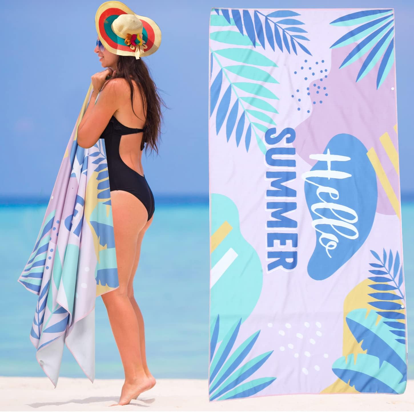 Serviette De Plage HOJKOUD 160x80cm | Microfibre Léger Séchage Rapide | Anti-Sable