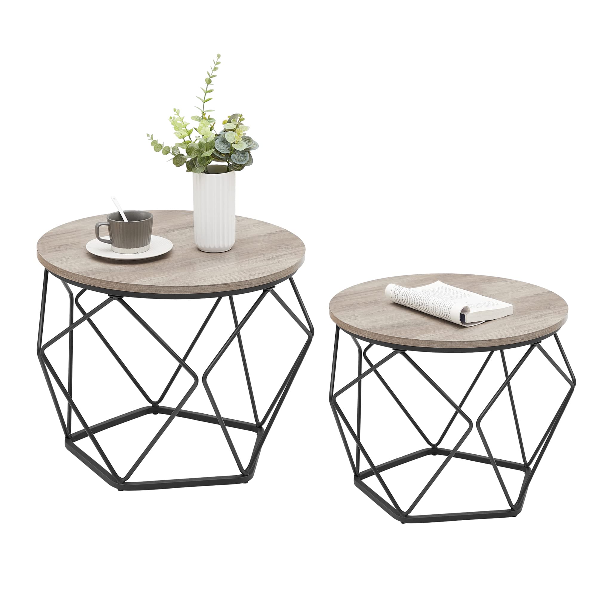 VASAGLE Coffee Table, Set of 2 Side Tables, Sturdy Steel Body, for Living Room, Bedroom, Greige and Black LET040B02VASAGLE Coffee Table, Set of 2 Side Tables, Sturdy S…