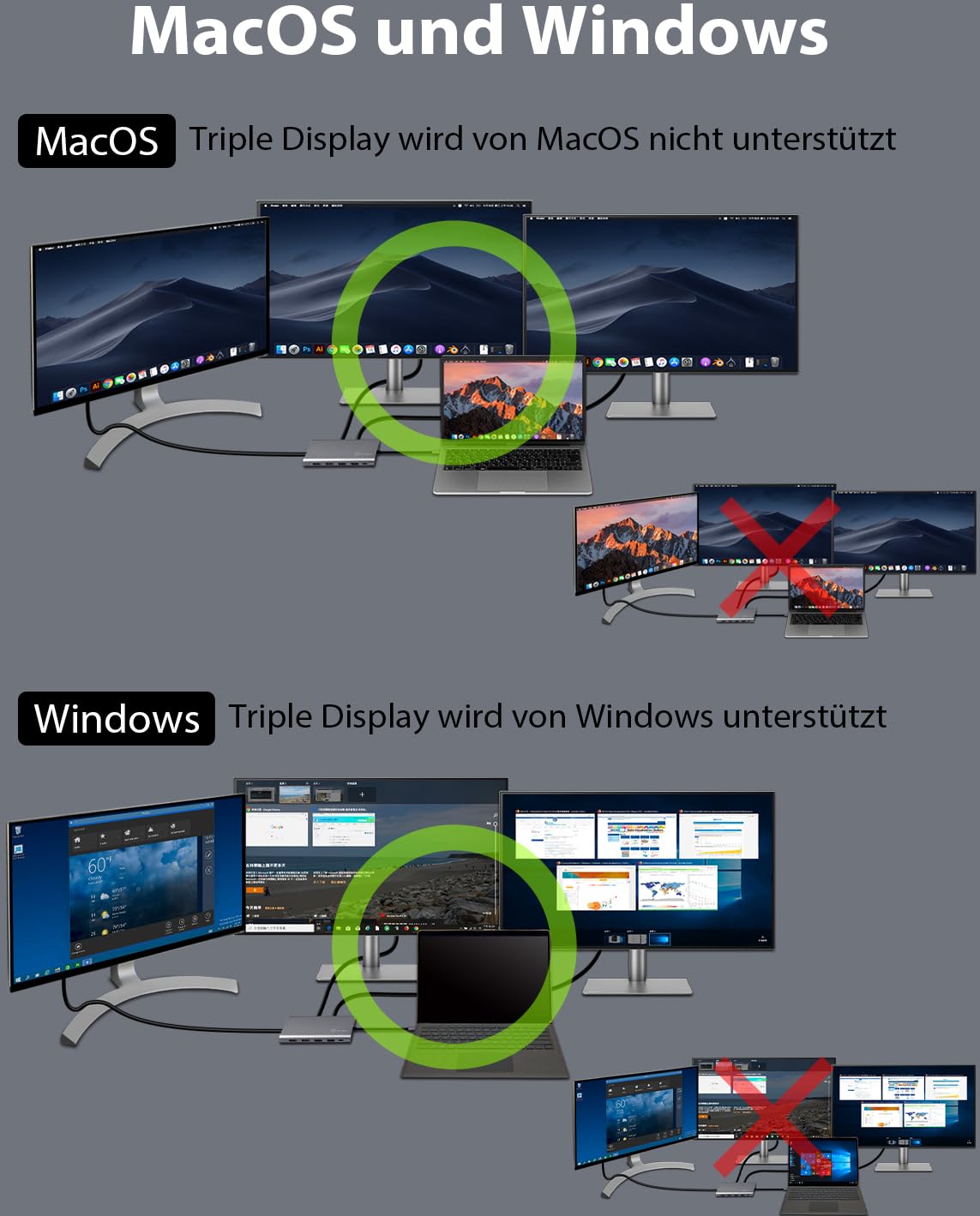 ICY BOX Stacja dokująca USB-C (12 w 1) na 3 monitory (2 x HDMI i 1 x DP), 4K 60 HZ, 3-krotne USB 3.0 HUB, moc 100 W, Gigabit Ethernet, czytnik kart, kolor szary
