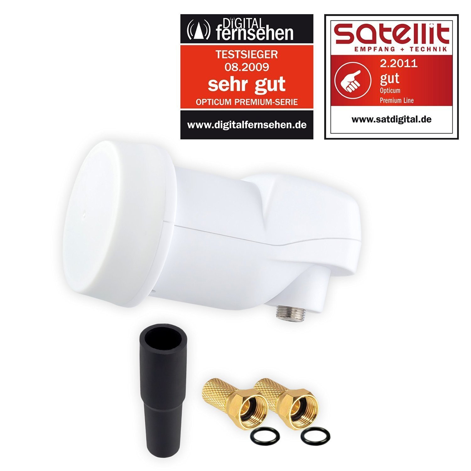 HB-DIGITAL Kit LNB-DiSEqC : 3 satellites SAT, 1 participant ; 3 LNB simples + 1 Diseqc 4/1 avec boîtier de protection contre les intempéries, Full HD 3D 4K UHD + 10 fiches F plaquées or + 1 résistance