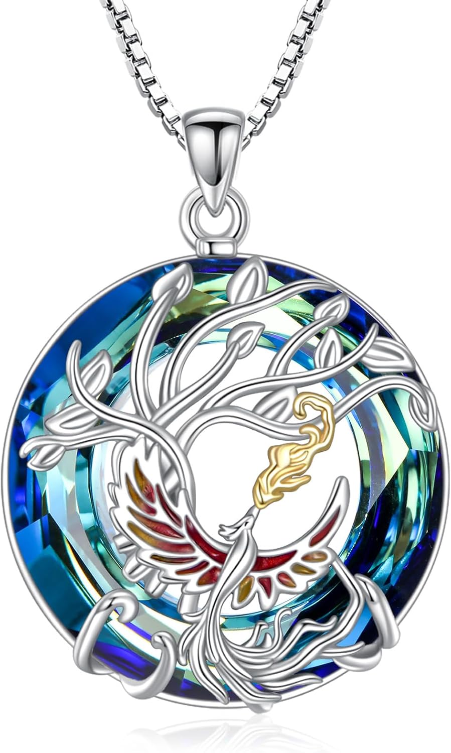 Tree of Life Phoenix/Butterfly Necklace for Women, 925 Sterling Silver Blue Crystal Animal/Birds Pendant Jewelry Birthday Mothers Day Christmas Gifts for Mom Wife Her 18+2/22+2 Inches