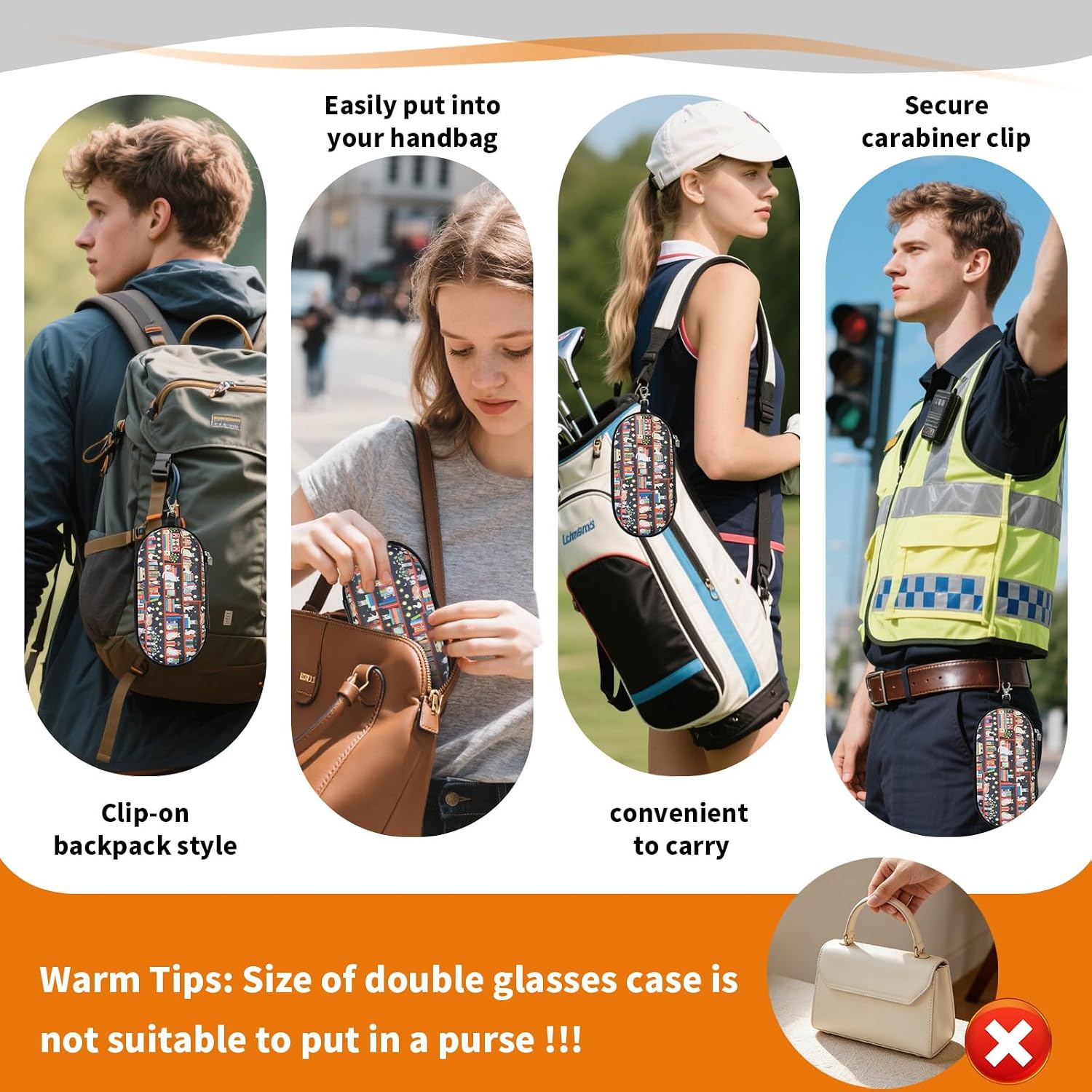 Double Eyeglasses Case, Hard Shell Dual Sunglasses Organizer with Zipper Clip Travel Glasses Storage for Women Men image 4