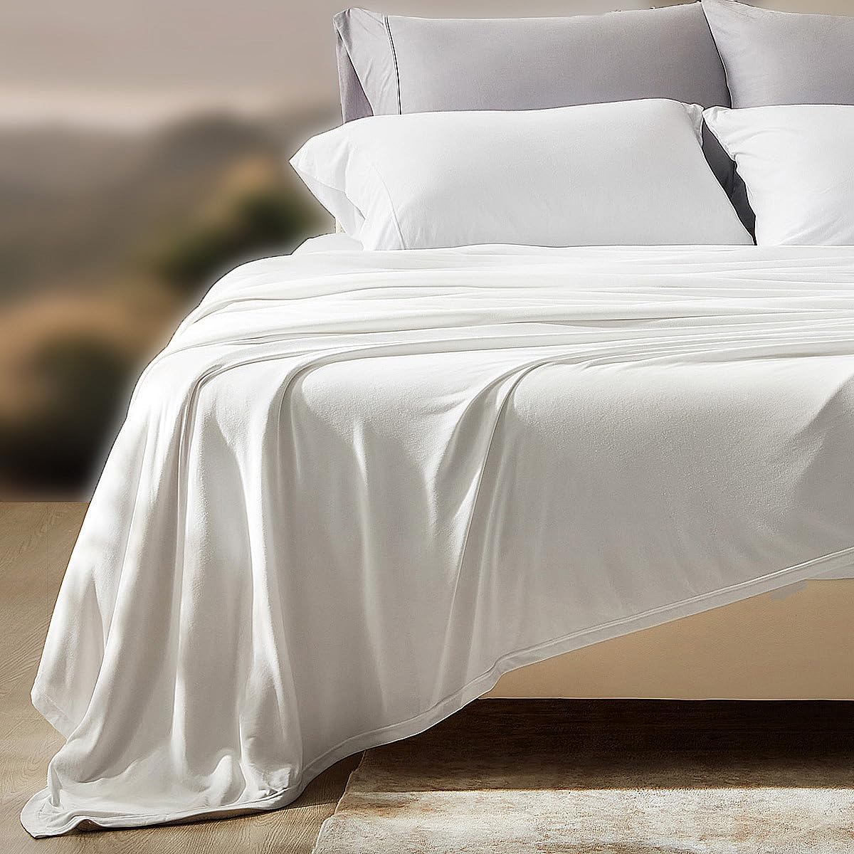 SLEEP ZONE King Sheets Set - 4 Piece Bedding - Jersey Knit Cooling Sheet Set - Soft and Fade Resistant - Easy Care - Deep Pocket (King,White)