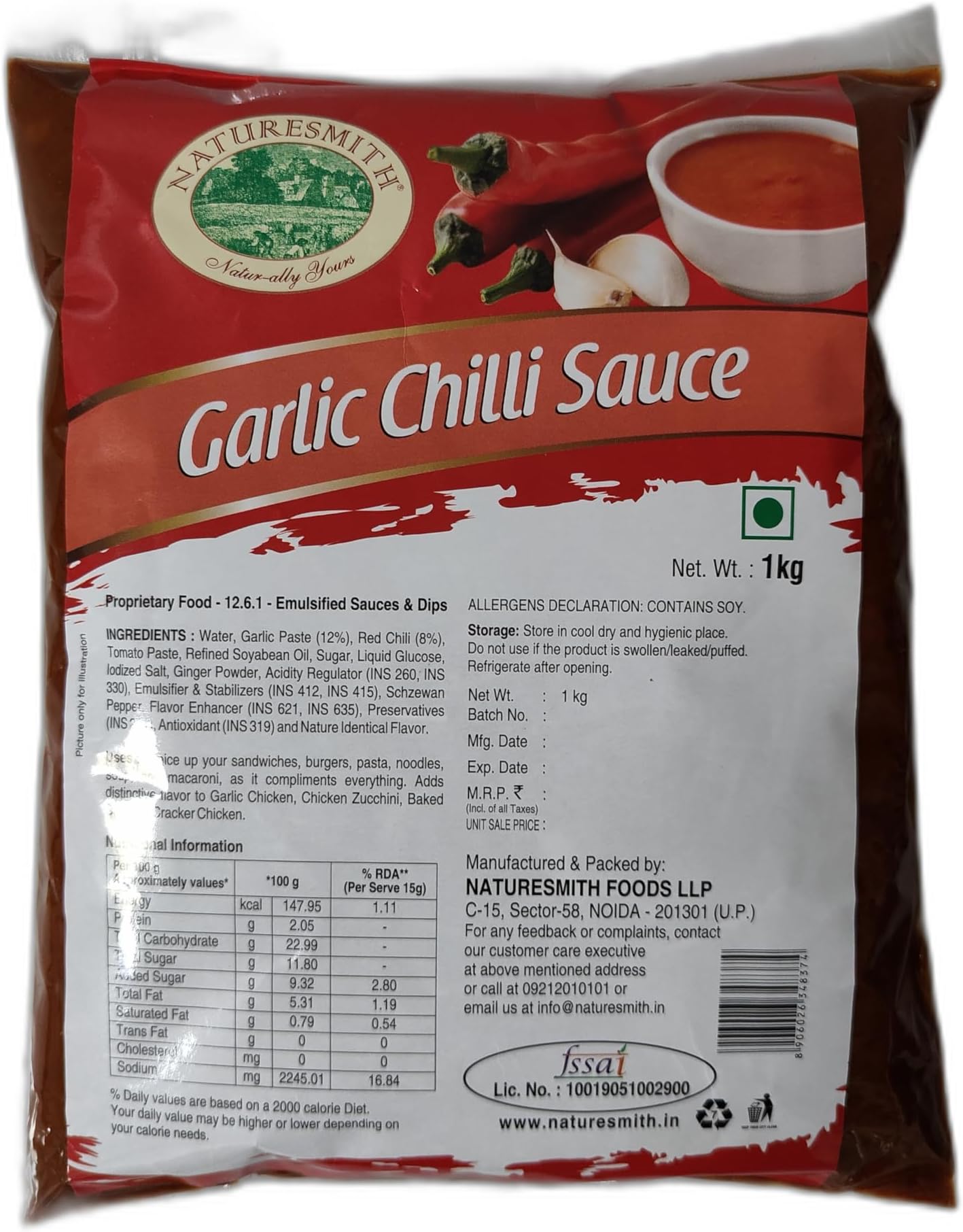 NATURESMITH GARLIC CHILLI SAUCE-1Kg | BIG FOOD SERVICE PACK POUCH |