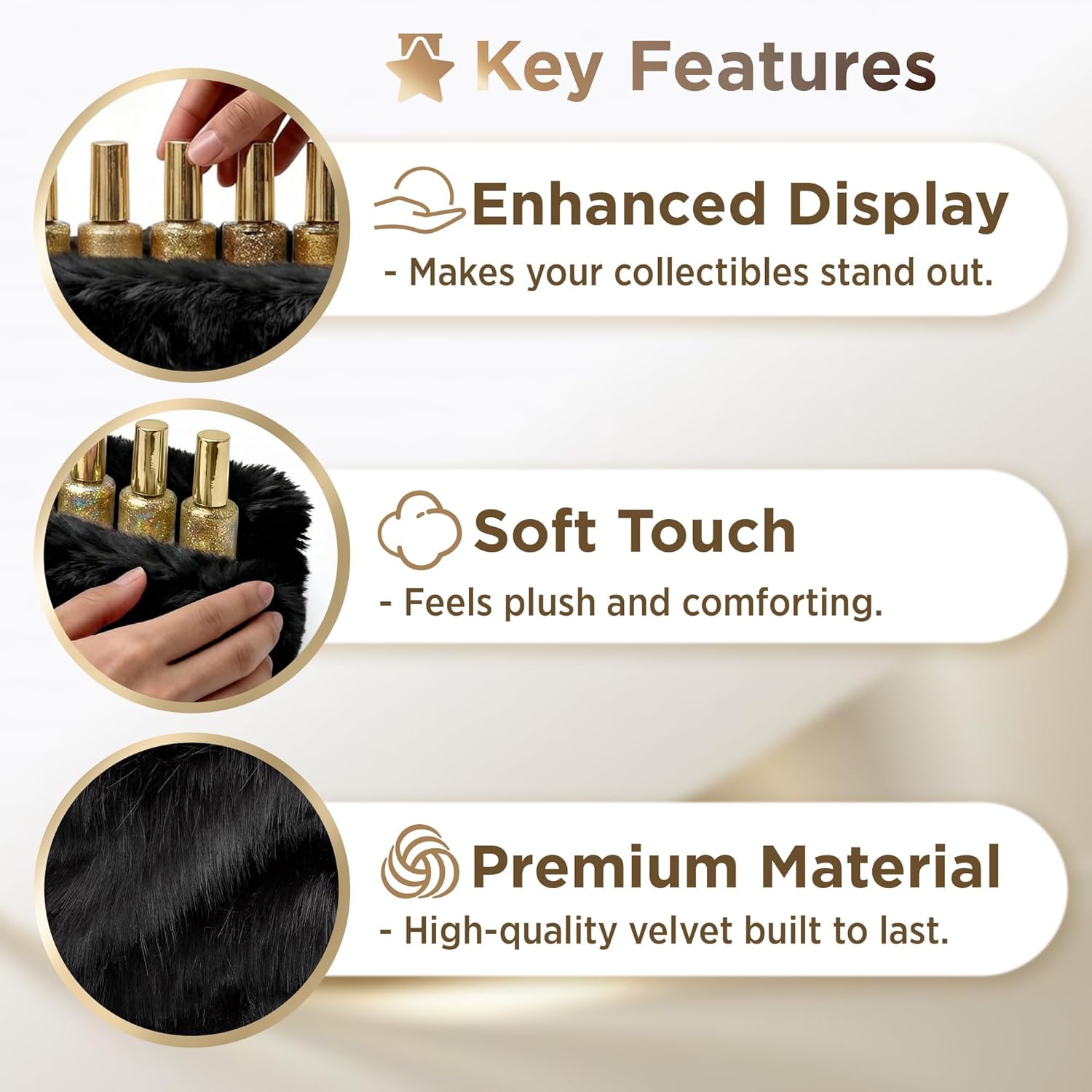 YMVV Wall-Mounted Nail Polish Organizer Rack - 15-Inch Plush Nail Polish Shelf, Makeup & Beauty Essentials Storage - Multi-Purpose Display Holder for Small Space, Vanity Bathroom, 6 Pack Black