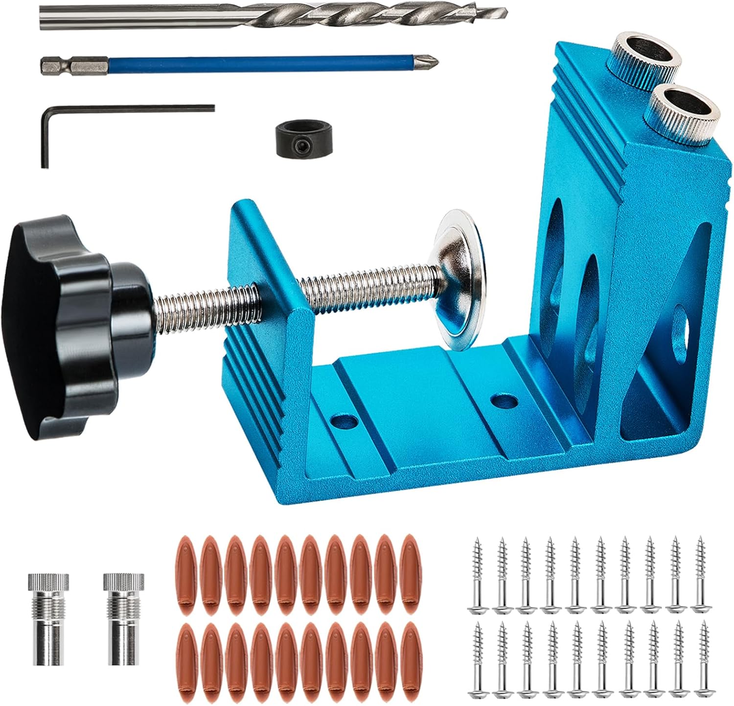 Pocket Hole Jig Kit with 3 Drill Hole Guide Pocket Drill Hole System with 15 Degree Joint Angle Tool Portable Pocket Joinery Screw Kit DIY Woodworking Carpentry Locator