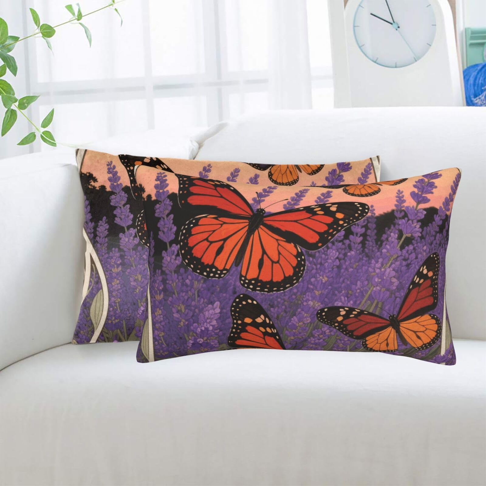 2 Pack Standard Pillowcases Sets, Ultra Soft Comfort Microfiber Plush Pillow Cases Fluttering Butterflies Decorative Throw Pillow Cover with Hidden Zipper for Bedroom, Sofa, Couch,16"X24"