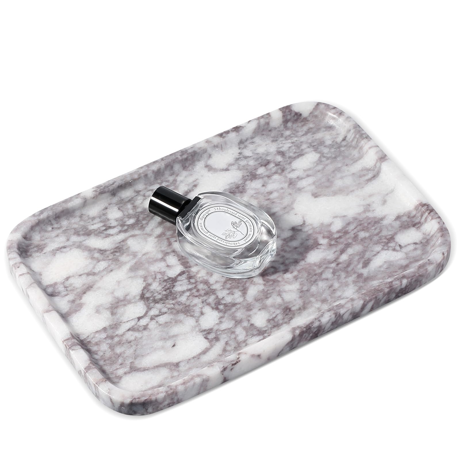 Karibiber Luxury Marble Vanity Tray, Bathroom Tray Countertop, Calacatta Marble/Stone, Home Decorative Dresser Organizer, Storage for Kitchen Sink, Perfume Jewelry Holder(Purple&amp;White)