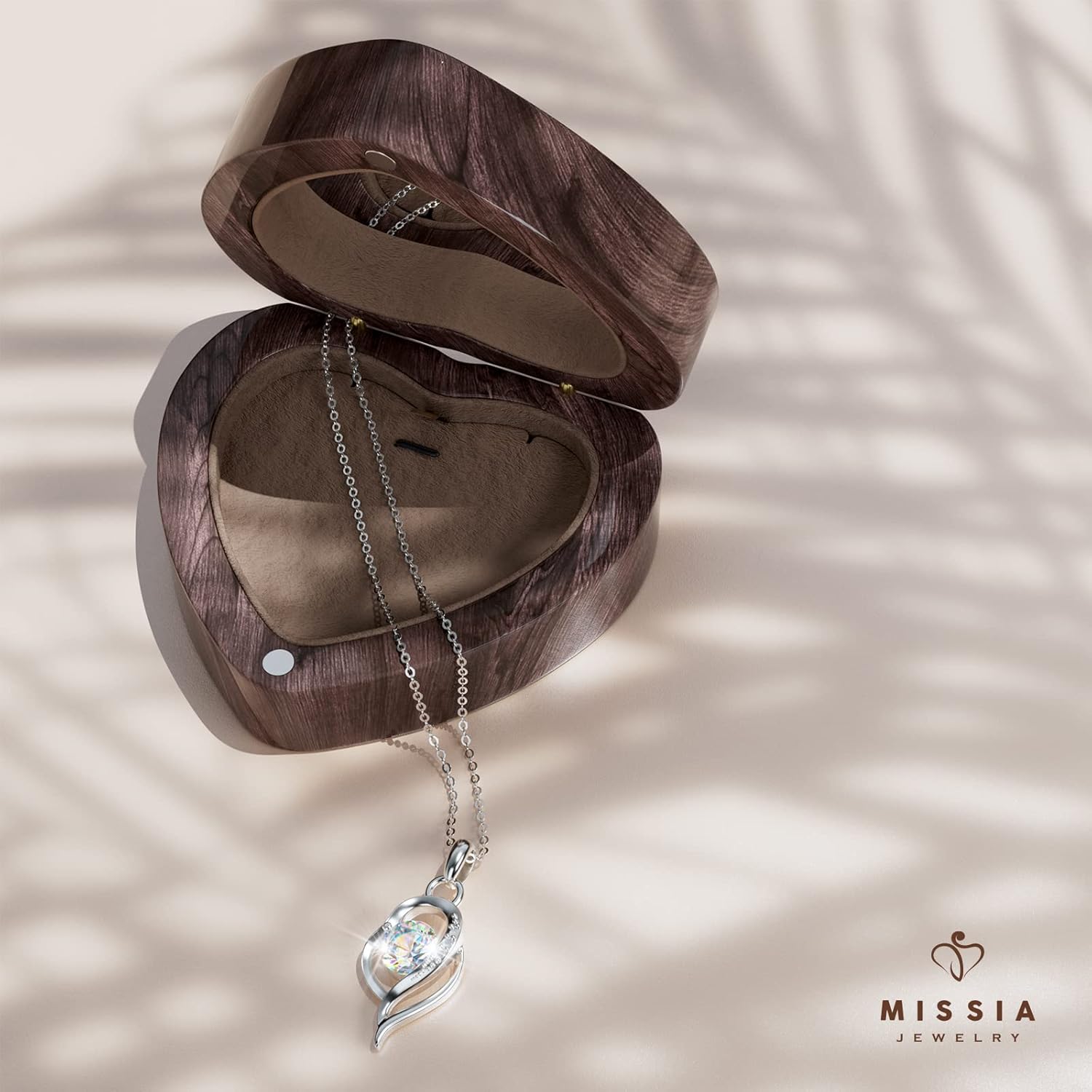 Missia Moissanite Sterling Silver Necklace With Walnut Jewelry Box Gift For Her Woman Wife Girlfriend Daughter Present For Birthday Valentine Wedding Anniversary - Image 3