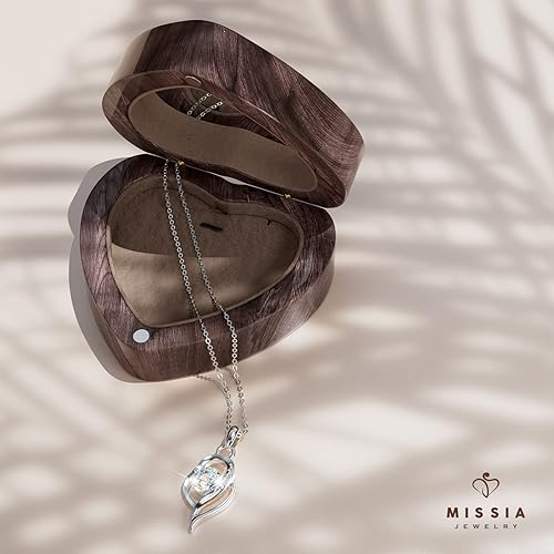 Miniatura 3 de Missia Moissanite Sterling Silver Necklace With Walnut Jewelry Box Gift For Her Woman Wife Girlfriend Daughter Present For Birthday Valentine