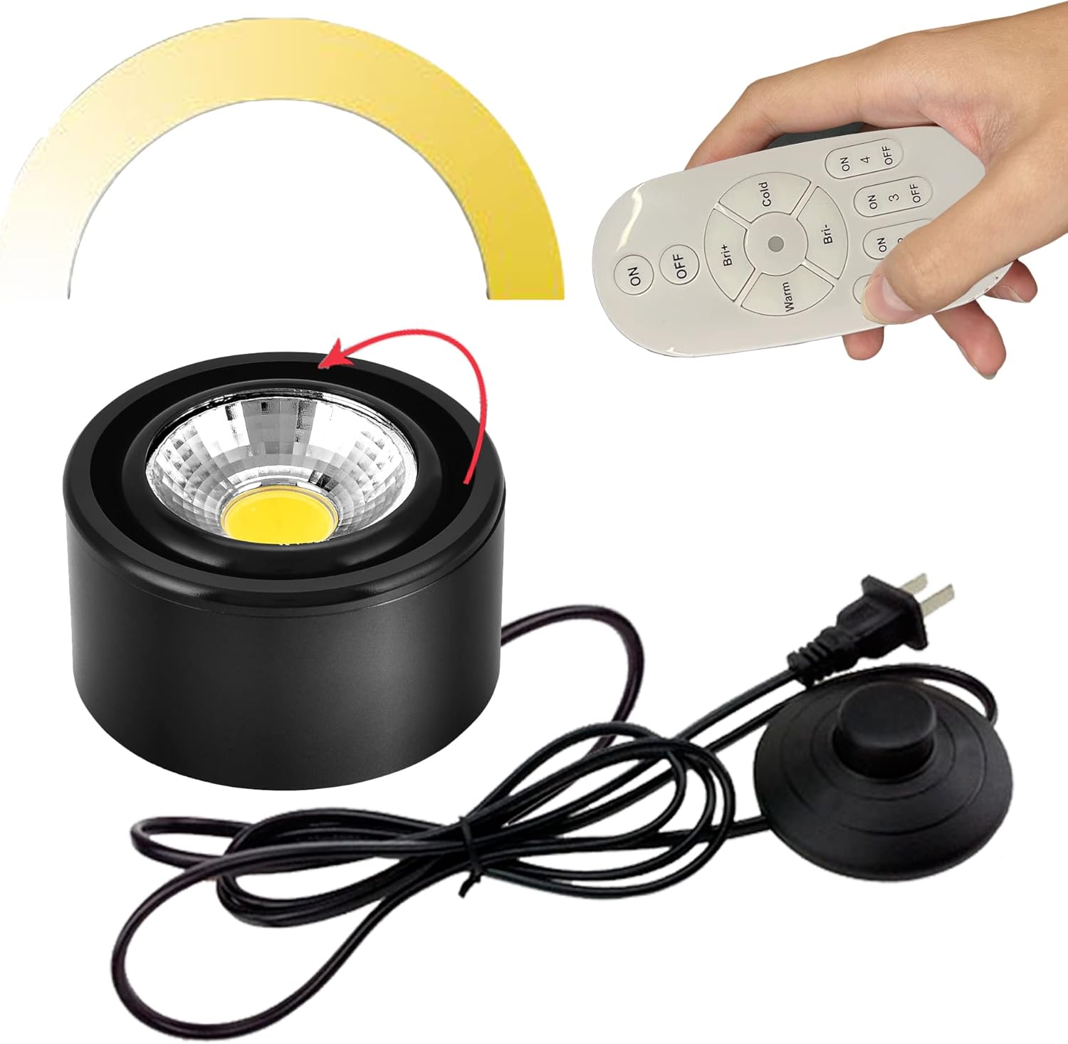 Dimmable High Accent Uplight 7W COB LED Stepless Dimming Adjustment Remote Control Spotlight Light with 5.9ft On/Off Foot Pedal Switch Black Cord Extra Light Rotatable for Loft Gallery