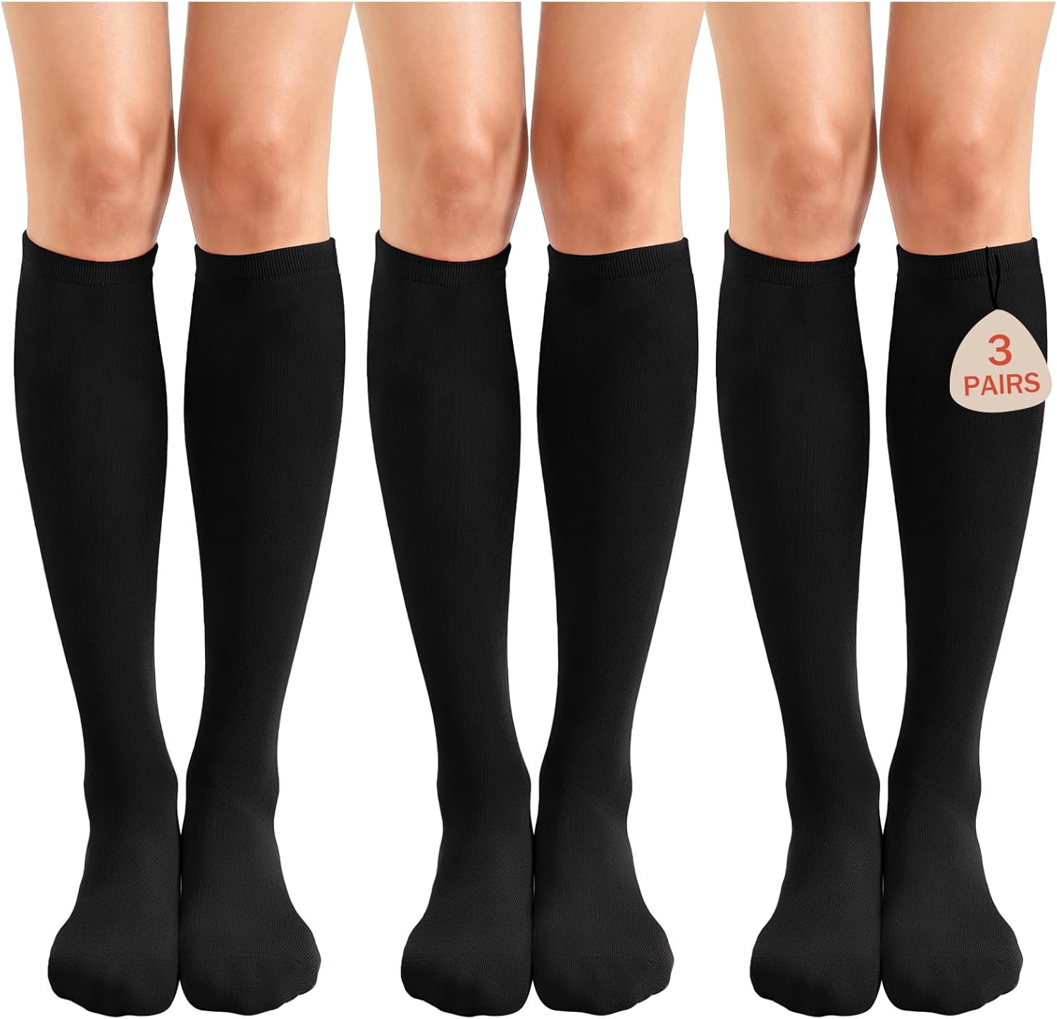 Buauty 3 Pairs Women's Knee High Casual Tube Socks - Athletic Solid & Striped Sport Outdoor Fashion