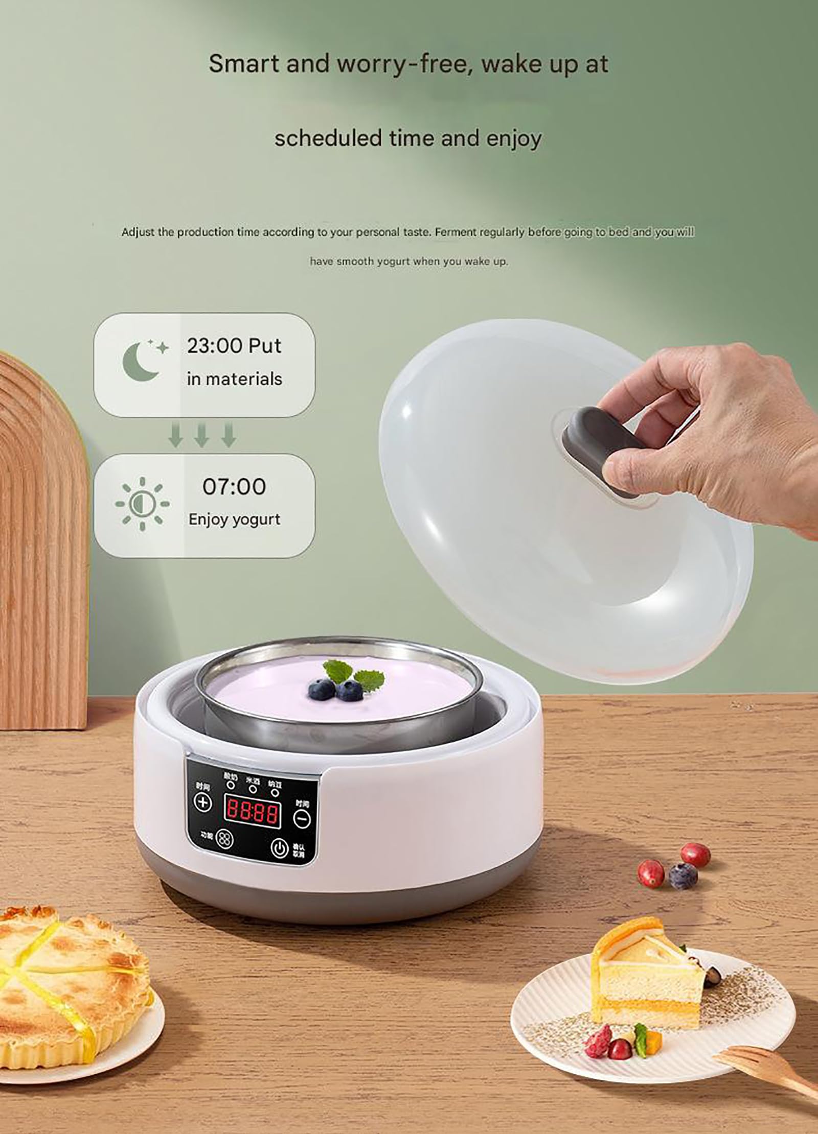 Yogurtera eléctrica, sincronización inteligente, fermentación a temperatura constante, capacidad de 1,2 L, multifunción con pantalla LCD para yogur, vino de arroz, natto