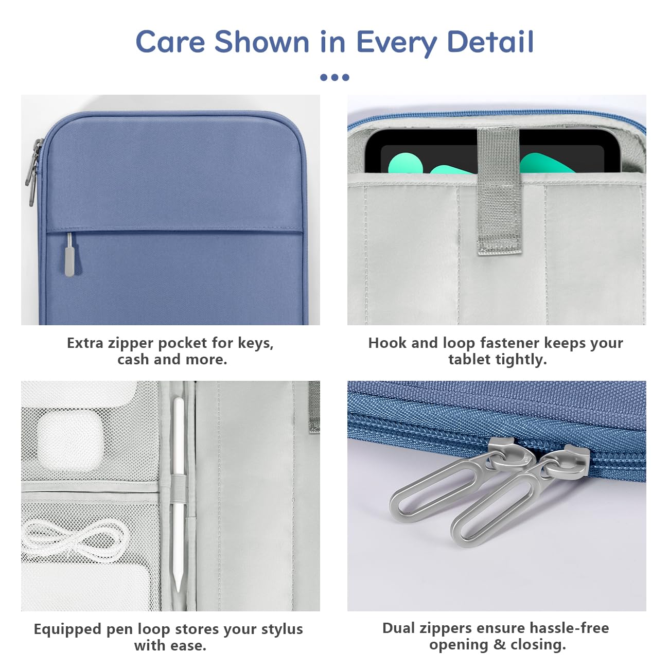 Dadanism 8-9" Tablet Borsa per iPad Mini 7/6 8,3" 2024/2021, iPad Mini 5/4/3/2/1 7,9", Galaxy Tab A9/Tab A7 Lite 8,7"/Tab A 8,0", Tab M8 8", Tab M9 9" 2023, Blu