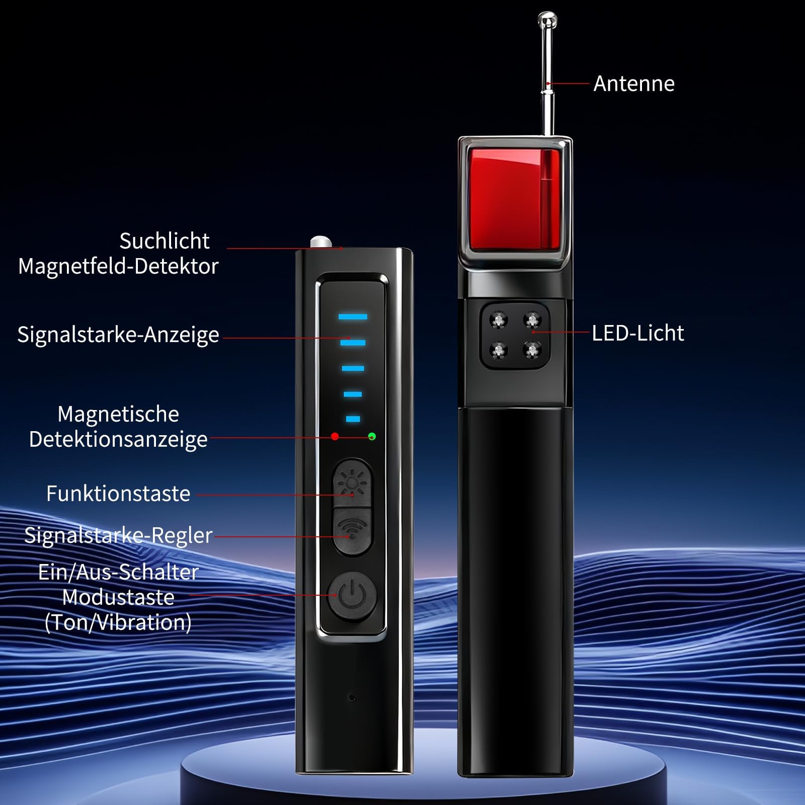 Détecteur de Caméra et Micro Espion 4 en 1 Détecteur RF sans Fil 1MHz-8GHz avec 5 Niveaux de Sensibilité, Alarme Sécurité pour Maison Bureau Hôtel Voyage