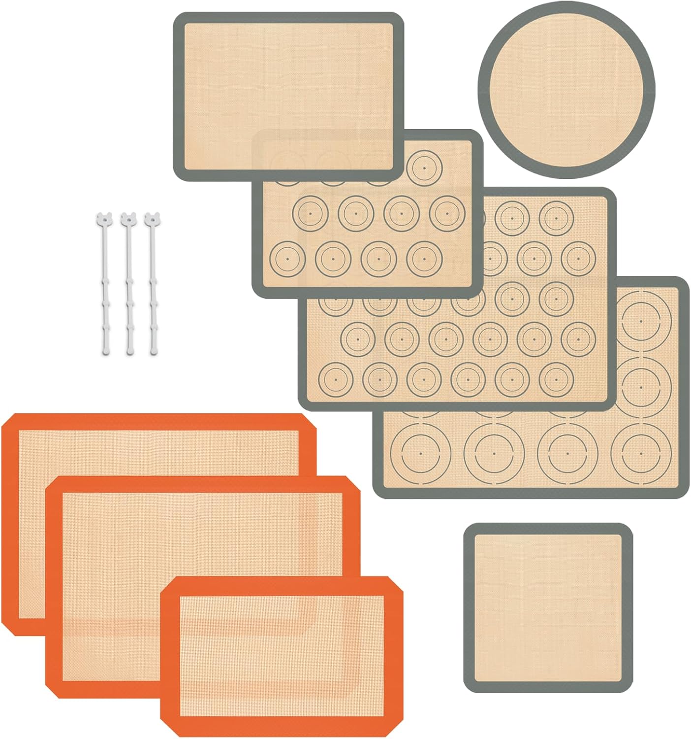 Silicone Baking Mat Set of 9, Silicone Mats for Baking, Baking Sheets Non Stick for Macaron, Cookie, Pizza, Bread and Pastry, Baking Supplies for Oven, Food Grade Reusable