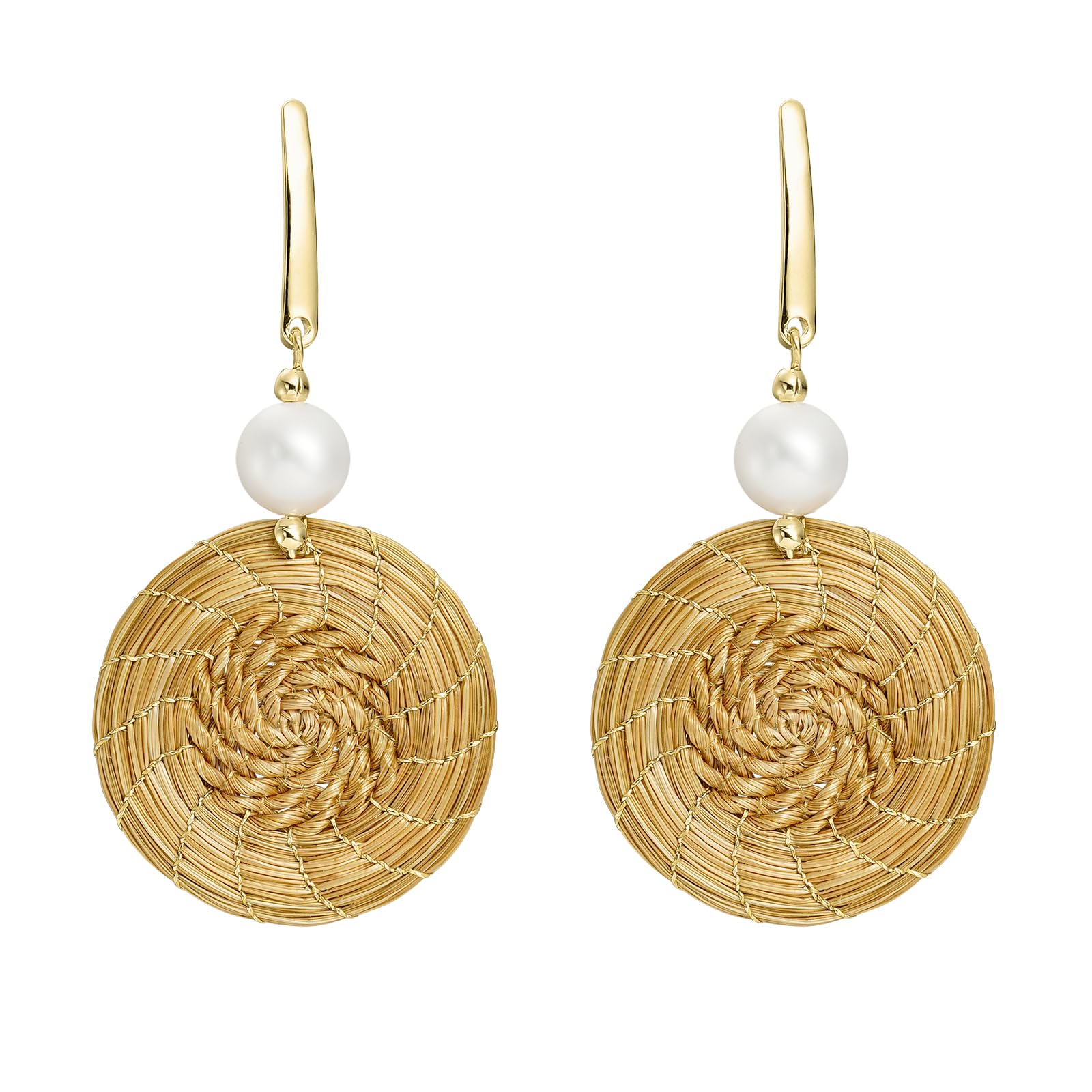 Pendientes Mandala de Oro Vegetal Trenzada con Perla 30 mm Vera Navarro