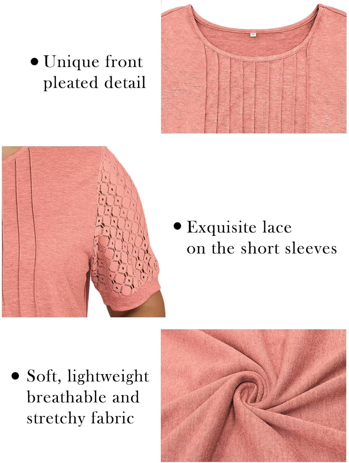 VISLILY Womens-Plus-Size-Summer-Tops Dressy Lace T Shirts Trendy Short Sleeve Blouses Flowy Pleated Crewneck Tunics XL-5XL - Image 4