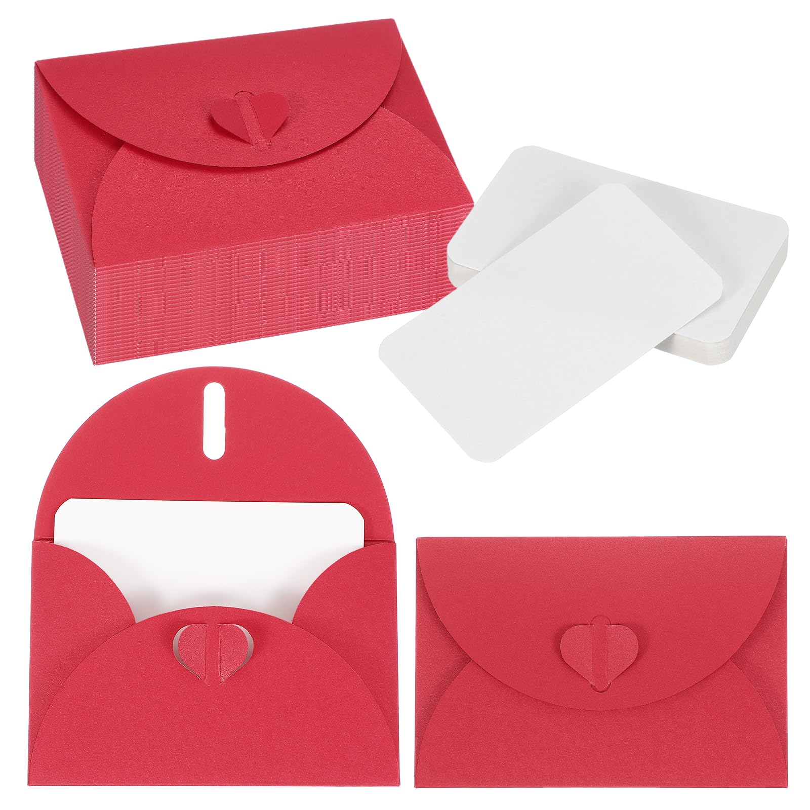 PATIKIL 25 Set Mini Envelopes with Heart Clasp, 4.1x3 Blank Note Cards with Envelopes for Gift Wedding Invitation Graduation Holiday Thanksgiving Day Christmas, Red — image 1
