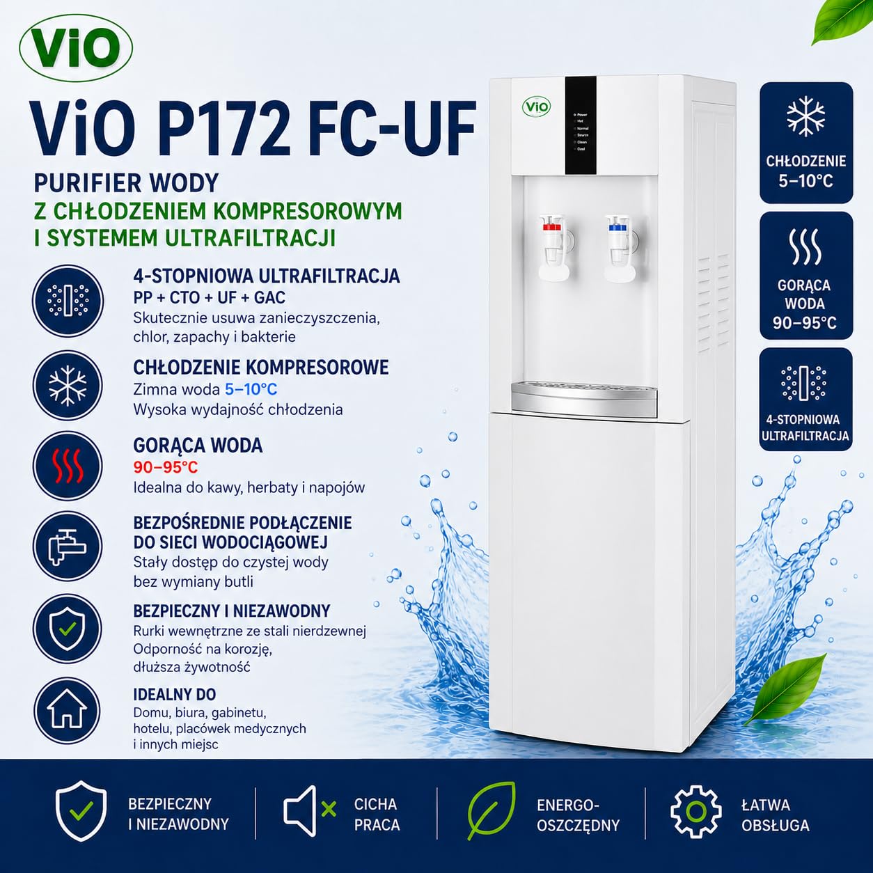 Purifier Wody ViO P172 FC-UF Biały Z Chłodzeniem i Systemem Ultrafiltracji