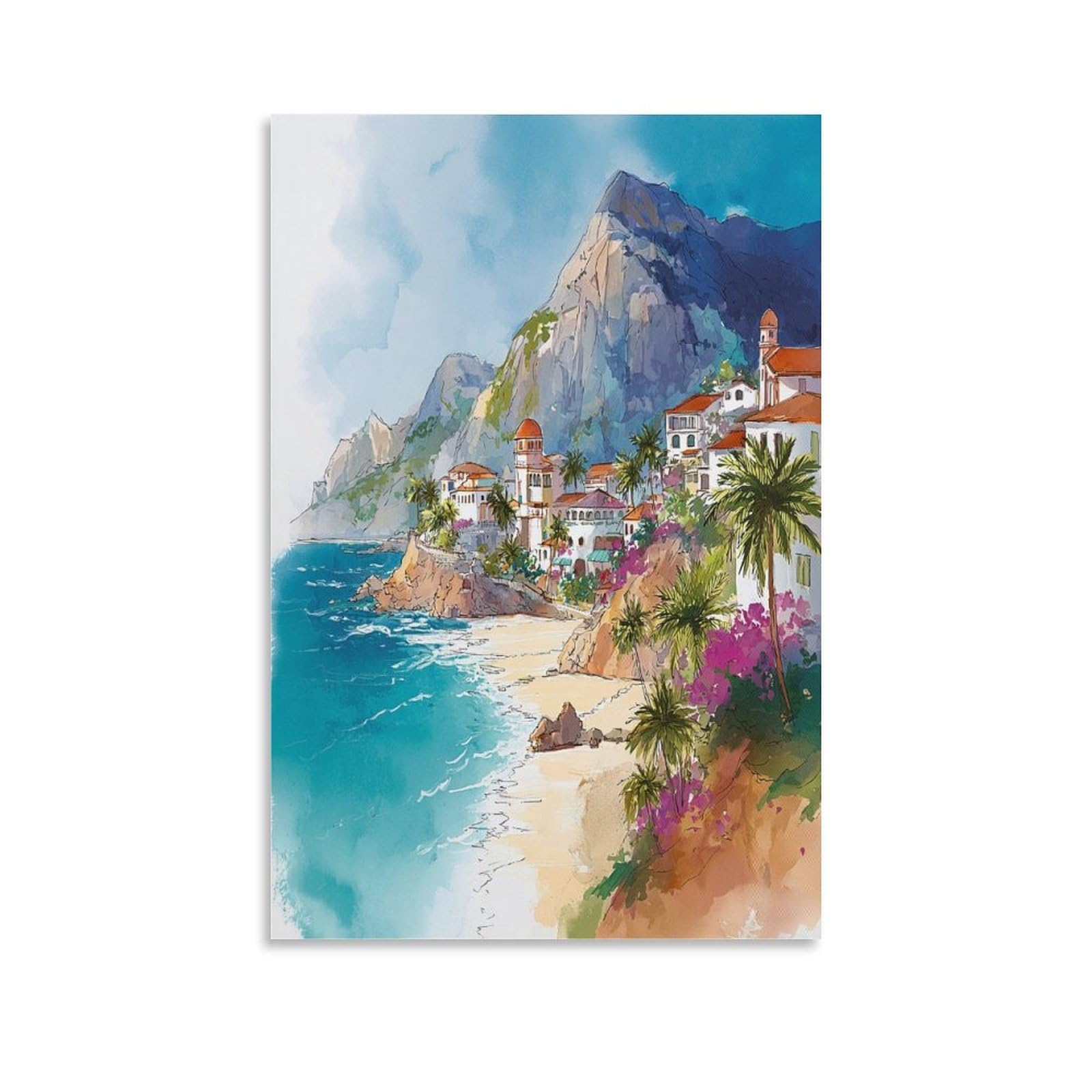 XWYMXZ Cabo San Lucas Watercolor Painting Mexico Travel Posters 08x12inch(20x30cm) Vintage Watercolor Canvas Art