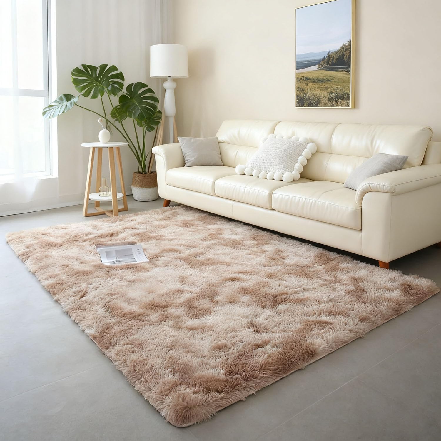 Tapis de salon 130x530 cm beige lavable et doux