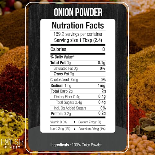 Miniatura 8 de Fresh Finest Cebolla en polvo, 16 onzas (16.01 oz), cebollas molidas prémium para un sabor auténtico, empaquetadas en un recipiente duradero