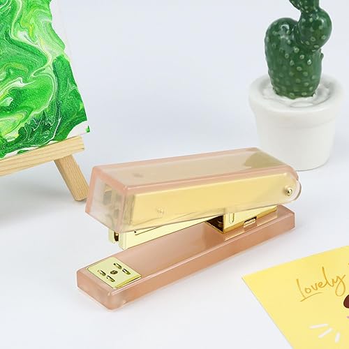 Miniatura 6 de Buqoo Juego de suministros de oficina de oro rosa  El kit de accesorios de escritorio incluye dispensador de cinta acrílica resistente, grapadora