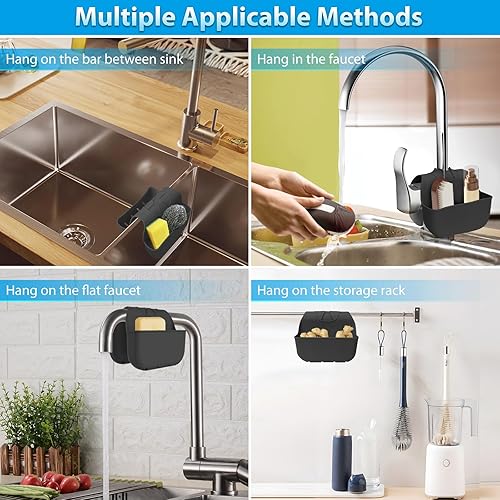 Miniatura 4 de Soporte de esponja para fregadero de cocina, estante organizador de sillín de fregadero de silicona, soporte para esponjas sobre el grifo,
