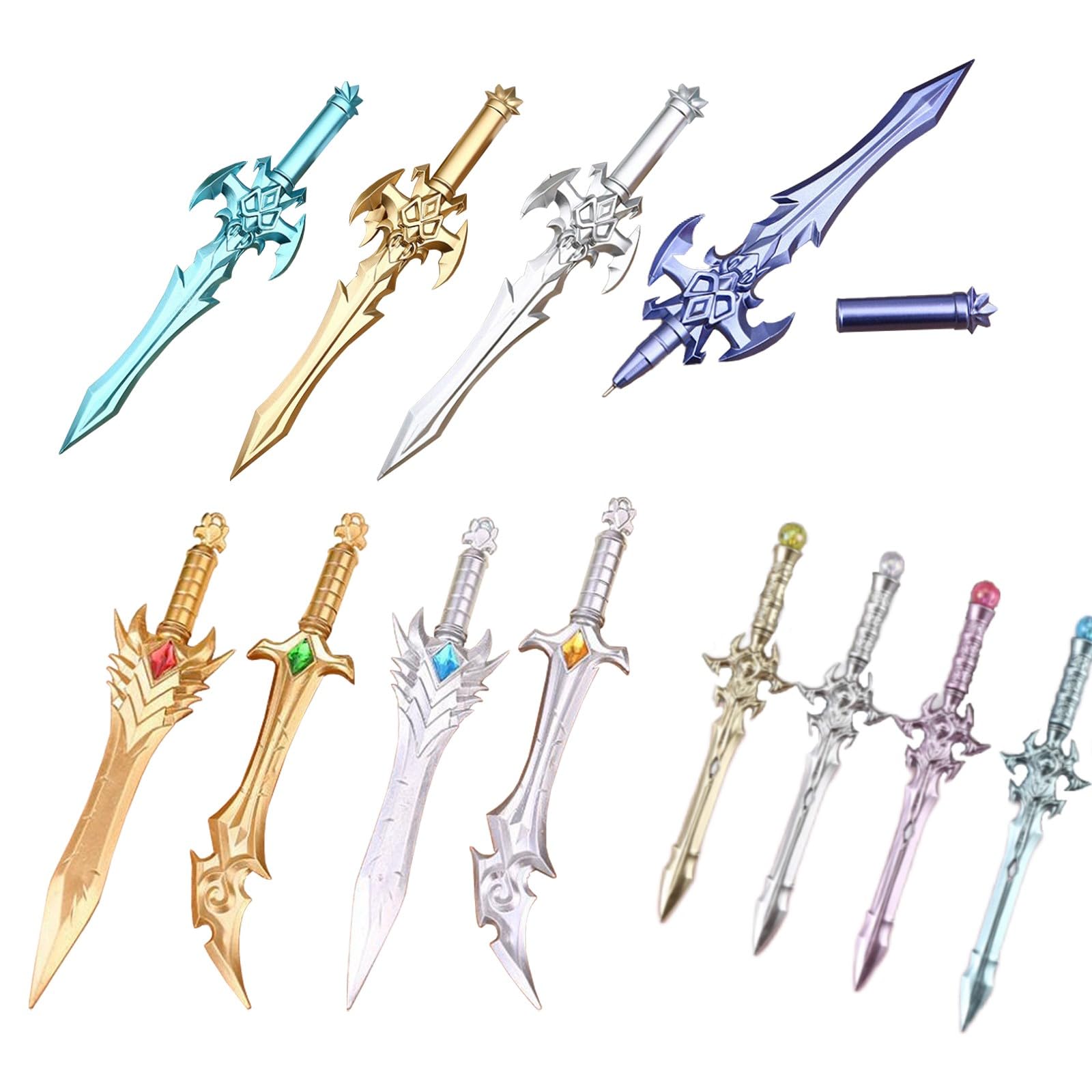 HSYWSH 12pcs Sword Shaped Pen Swords Gel Pens Cartoon Gel Pens Creative Gel Pens Novelty Pens Interesting Sword Shaped Pens for Boys Office Writing Birthday Party Gifts (Multicolor A)