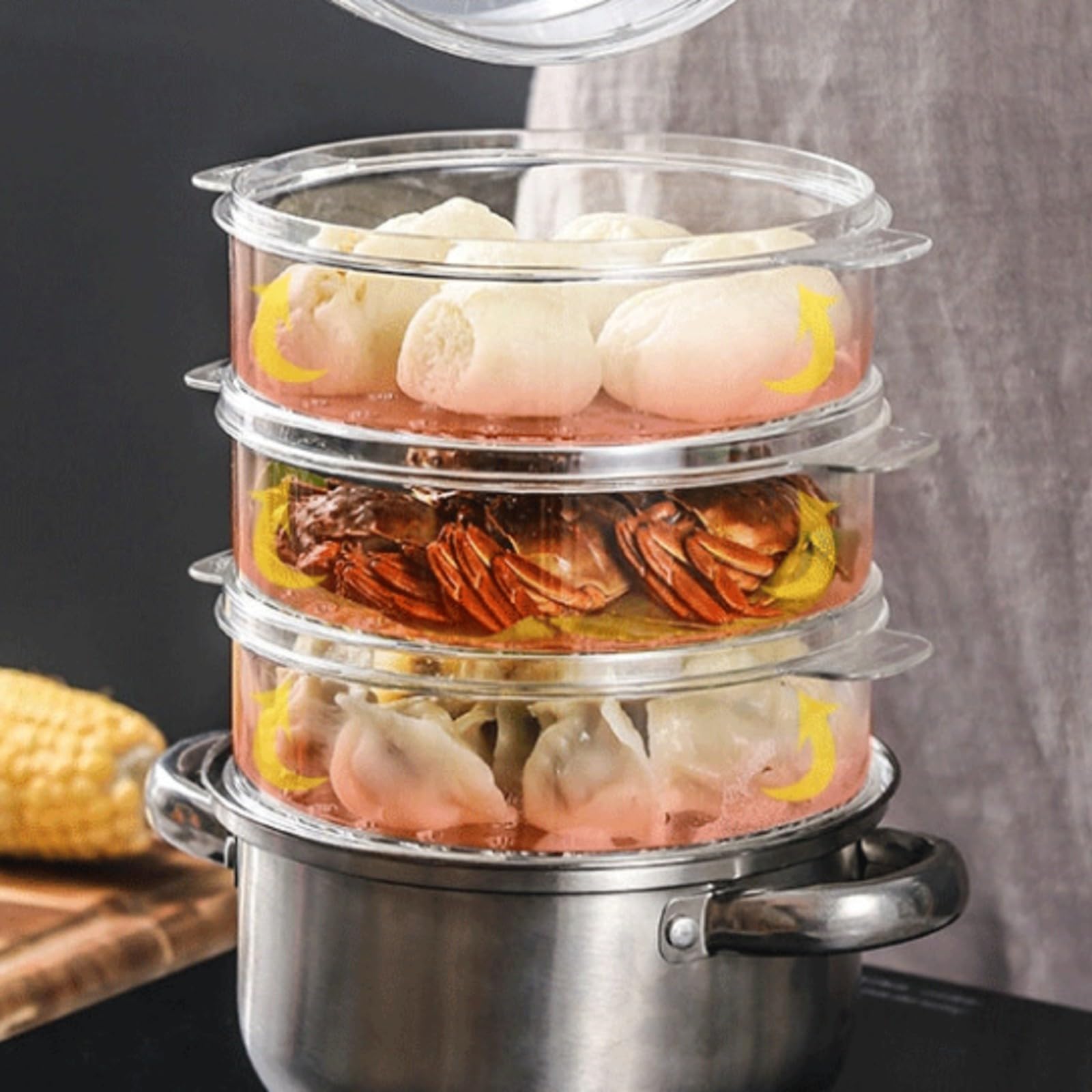 kowaku Grille Cuisson Compact Panier Vapeur Couvercle Léger pour Cuisine Domestique, 4 Couches