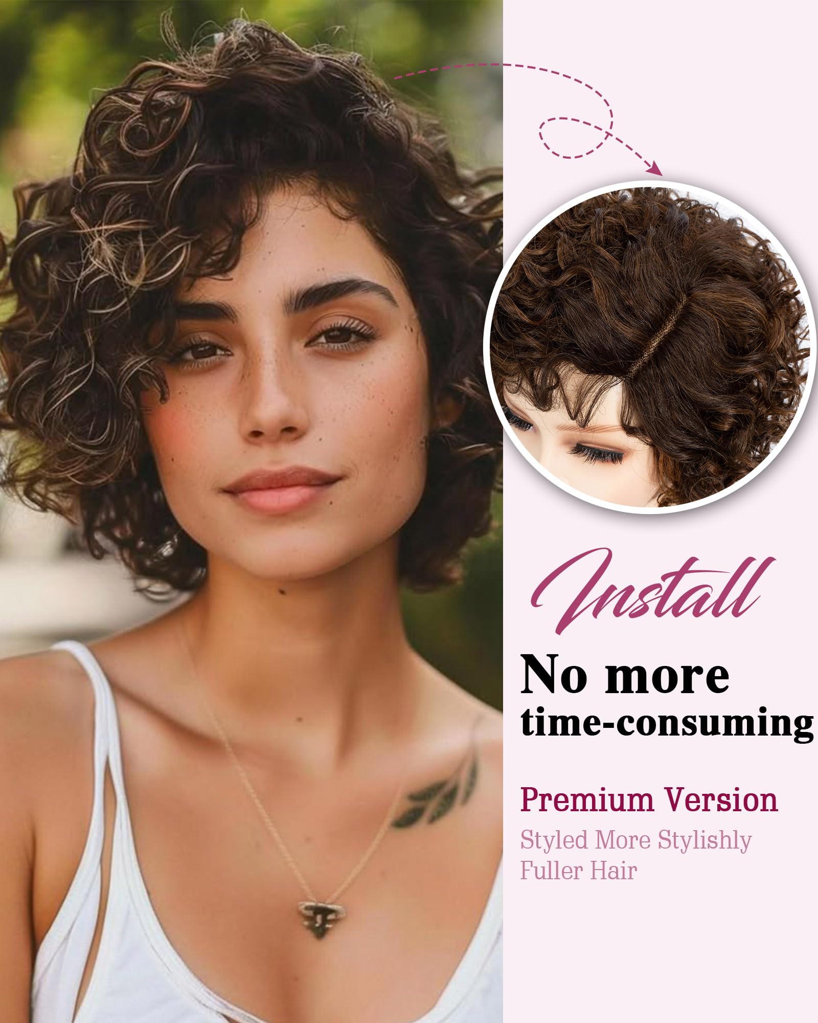 FASHION IDOL Pixie Curly Natural Black Human Hair Wig C-Type Lace Wear and Go Short Curly Bob Wig for Women (P4/30, 8 Inch) - Image 3