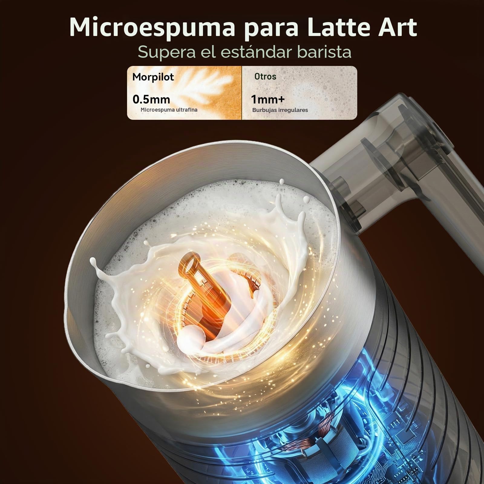 Morpilot Espumador de Leche Eléctrico 4 en 1, Apto para Lavavajillas, Espuma Fría y Caliente, Calentador de Leche Automático, Fácil de Limpiar, Silencioso, para Cappuccino, Latte y Macchiato