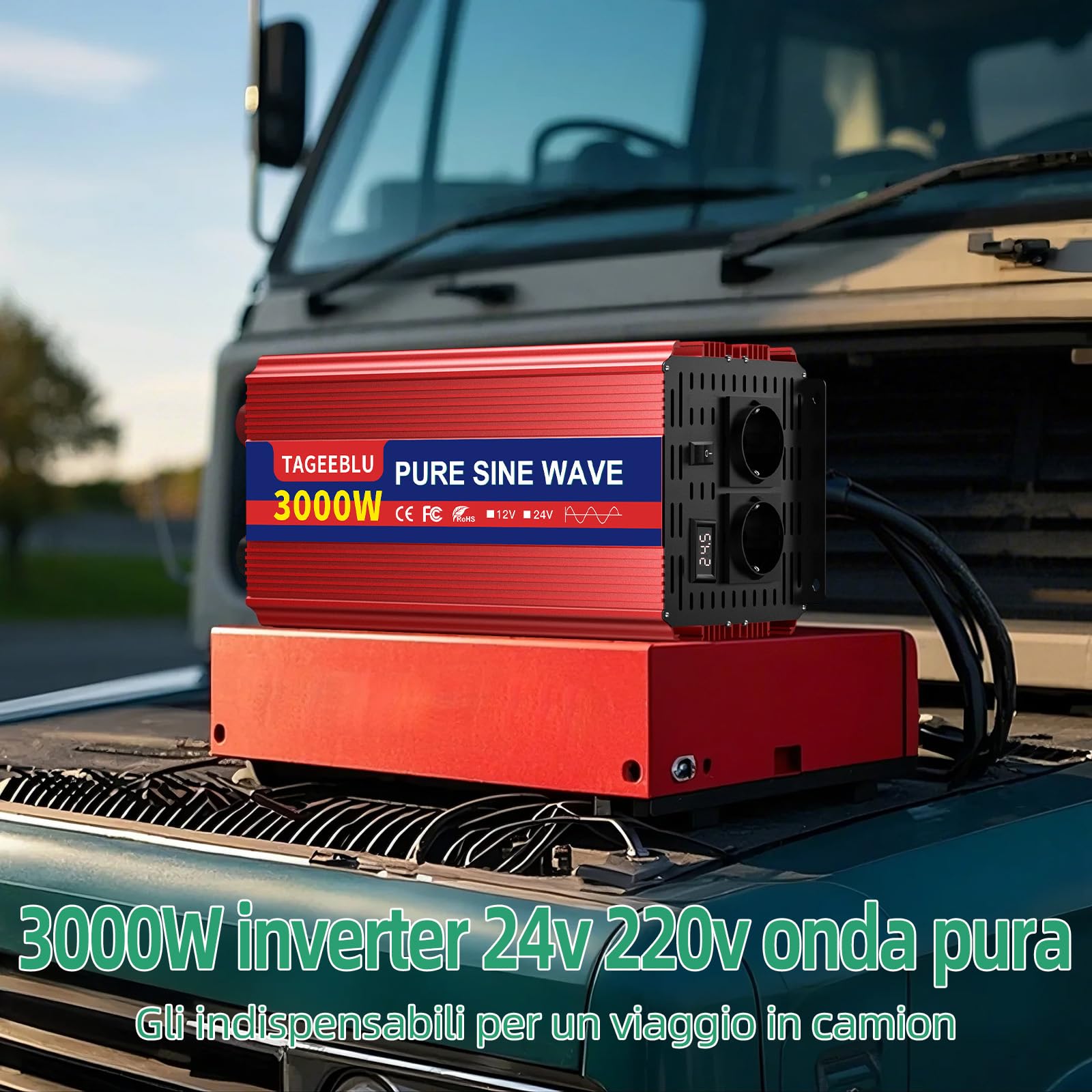 3000w inverter 24v 220v Onda Pura con Display LCD & EU Presa