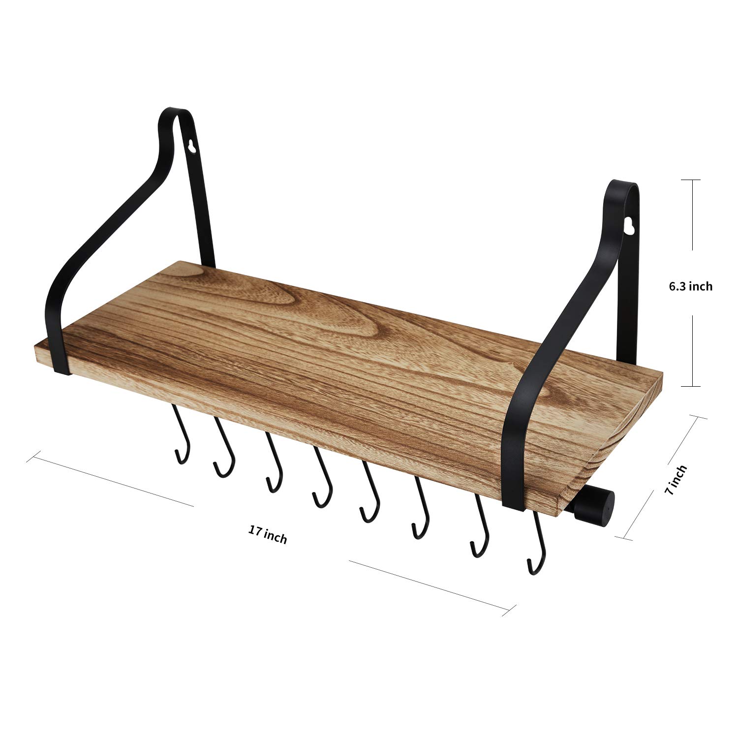 TJ.MOREE Coffee Shelf Wall Mounted, Kitchen Shelf with 8 Hooks, Mugs