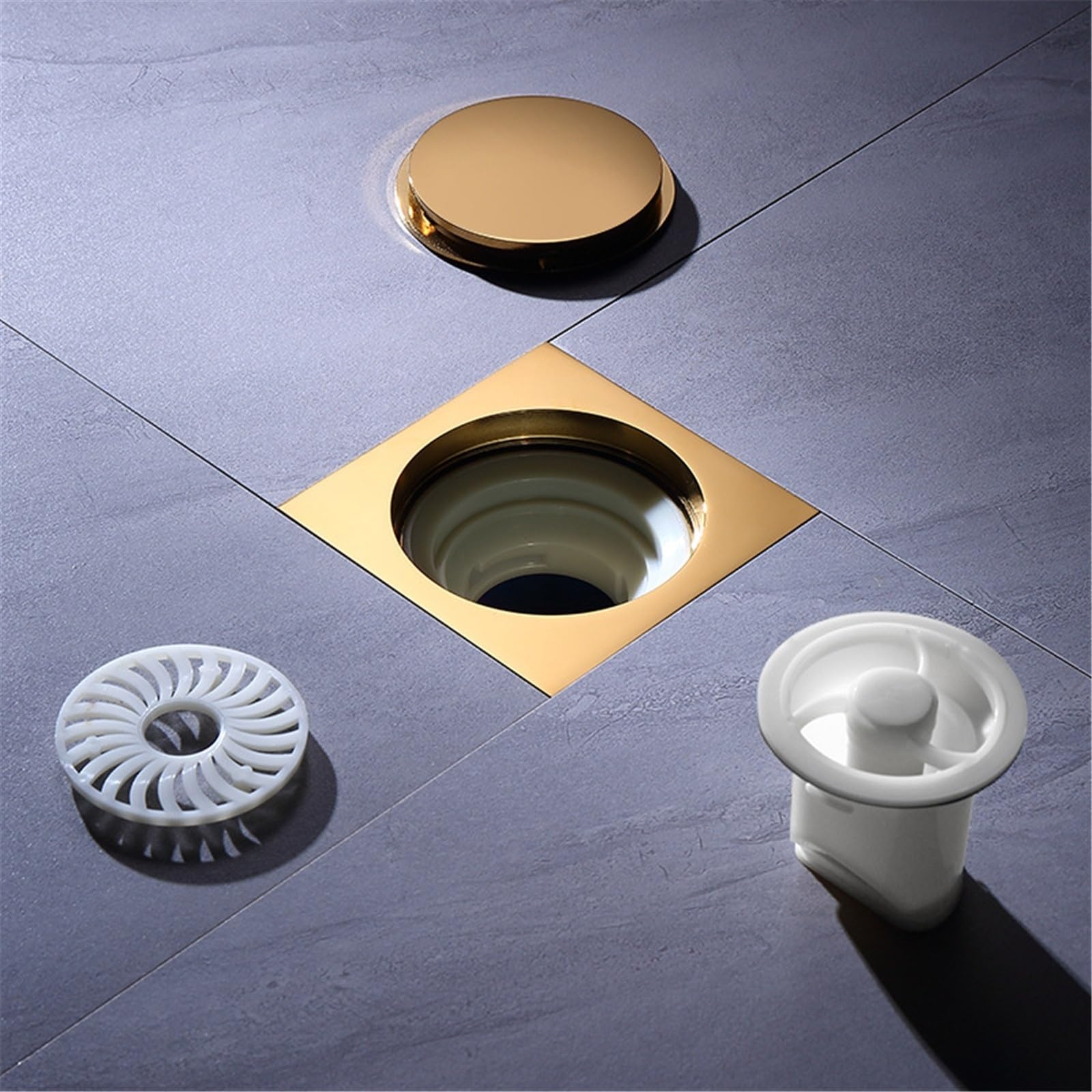 Scarico a Pavimento Piletta antiodore rotonda for pavimento Bagno Piletta invisibile universale for pavimento(Gold)