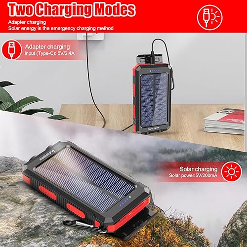 Miniatura 3 de Cargador solar, cargador de batería solar portátil impermeable de 20000 mAh, para exteriores, paquete de batería de reserva externa para campamento,