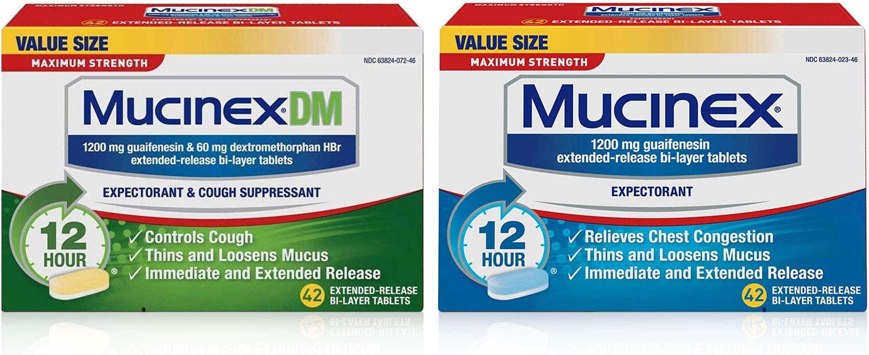 Mucinex DM 12-Hr Max Strength Expectorant and Cough Suppressant (42ct) & Mucinex Max Strength 12-Hr Chest Congestion Expectorant(42ct)-1 ea