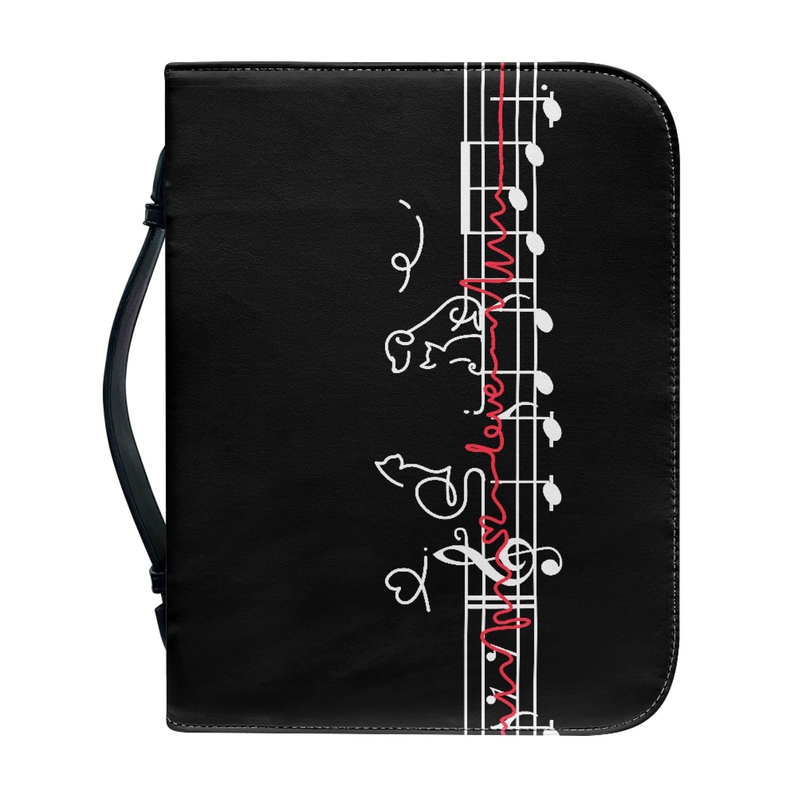 Kuiaobaty Novelty Music Staff Print Zipper Book Cover with Bookmark for Work,Study,Bible Book, Cat Dog Print Book Carrying Bag — image 1