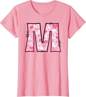Letter M Pink Initial Monogram Hearts Girly T-Shirt