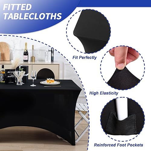 Miniatura 2 de Fixwal Manteles de mesa negros de 4 pies, manteles de elastano para mesas de 4 pies, mesa rectangular (48 pulgadas de largo x 30 pulgadas de ancho x