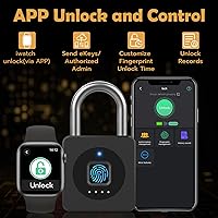 Vista 3 de Pothunder Cerradura de huellas dactilares con aplicación, candado biométrico sin llave de cable de acero, resistente al agua inteligente