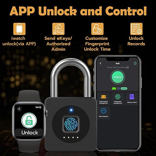 Miniatura 3 de Pothunder YL-P6BF - Candado de huellas dactilares con aplicación, candado con cable de acero biométrico sin llave, candado inteligente impermeable