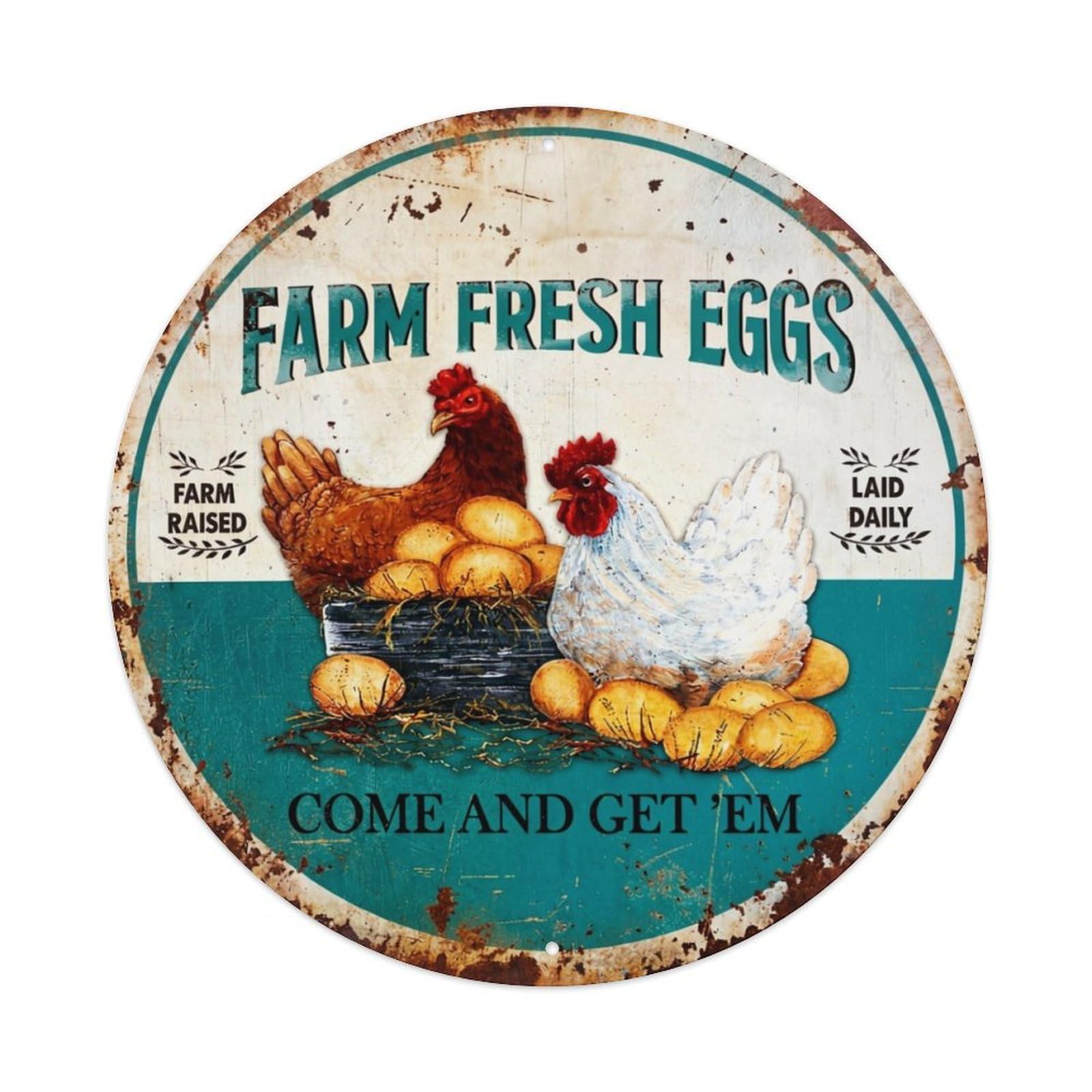 Farm Fresh Eggs Sign Tin Sign Metal Poster Vintage Metal Signs for Home Man Cave Bar Cafe Kitchen laundry room Wall Decorations 8x8 inches