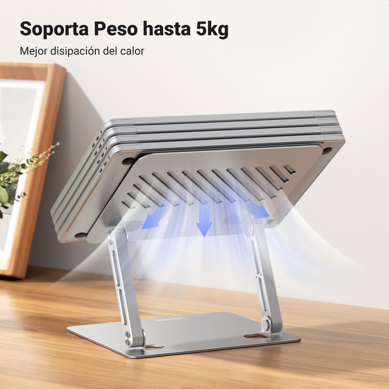 UGREEN Soporte Plegable y Ajustable para Computadora Portátil, Elevador Laptop Stand Ergonómico con Refrigeración Ventilada de 10 a 17 Pulgadas Compatible con MacBook Air Pro HP DELL Acer