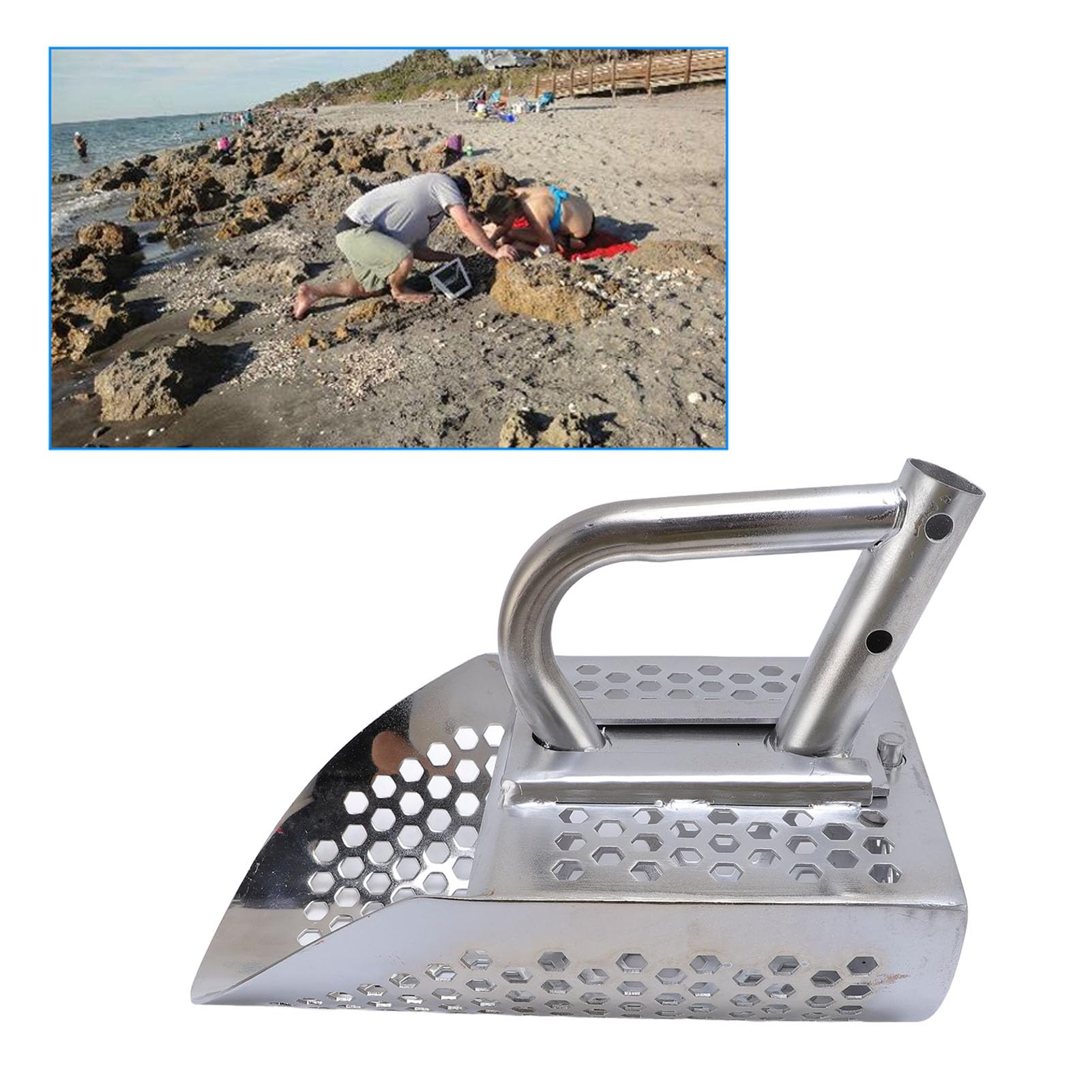 SIXRUN Cuchara de de Acero Inoxidable, Pala de para Detección de Metales con Desmontable para Búsqueda de Tesoros en la Playa, Herramienta de Tamizado de