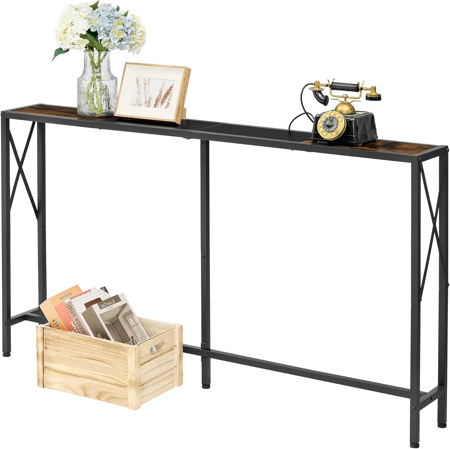 Console Table, 55.1" Narrow Sofa Table, Behind Couch Table, Entryway Table, Industrial Sofa Table for Hallway, Living Room, Bedroom, Long Console Table
